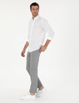 A__k Gri Slim Fit Y_n Kar___ml_ _izgili Pantolon
