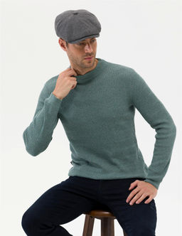 Ye_il Slim Fit Bisiklet Yaka Triko Kazak