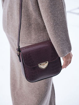 Сумка кожаная через плечо Deboro 3158 пурпур крок