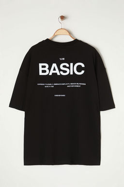 TRENDYOL MAN Siyah Oversize/Genis Kesim Bisiklet Yaka S?rt Bask?l? Buyuk Beden T-Shirt TMNSS25BF00004 - Trendyolmilla фото 3