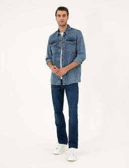 Koyu Mavi Regular Fit Uzun Kollu Jean G_mlek