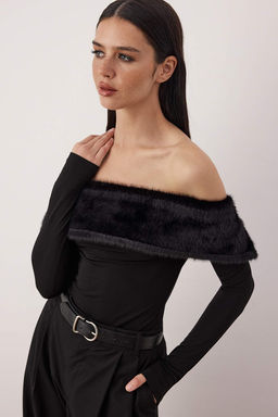 Siyah Suni Kurklu Carmen Yaka Orme Party Bluz TPRAW26BZ00047 - Trendyolmilla фото 5