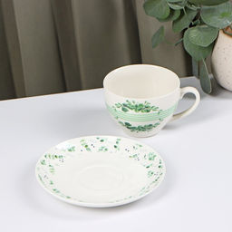 Чайная пара Доляна «Эвкалипт», 2 предмета: чашка 280 мл, блюдце d=15 см, фарфор, белая
