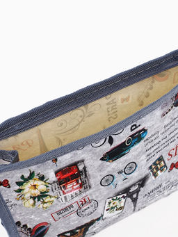 Цена за 3 шт. Косметичка на молнии, треугольная, средняя, с рисунком, серая