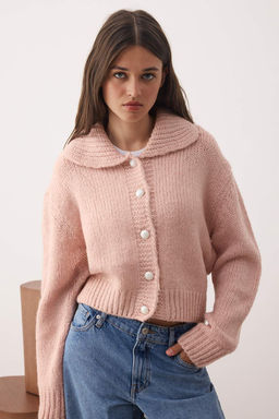 Pembe Oversize/Genis Kal?p Crop Triko H?rka TWOAW26HI00179