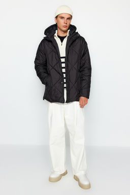 TRENDYOL MAN Siyah Oversize Fit Kapusonlu Su ve Ruzgara Dayan?kl? Hafif Kapitone Mont TMNAW24MO00006 - Trendyolmilla фото 5