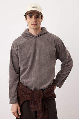 Antrasit Yeni Oversize/Geni_ Kesim Yumu_ak Fitilli Kadife Sweatshirt TMNAW26SW00001