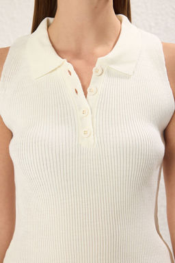 Ekru Polo Yaka Fitilli Ince Bluz TWOSS25BZ00331