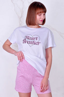 Арт. 9133 Пижама с шортами 42-50 (5 шт) Цвет:верх- белый, низ- пудра - Калинка фото 2