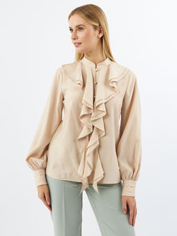 Блузкас отлетными рюшами OD-914-1 бежевый