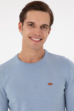 Erkek Slim Fit Bisiklet Yaka A__k Mavi Melanj Kazak - U.s. polo assn фото 2