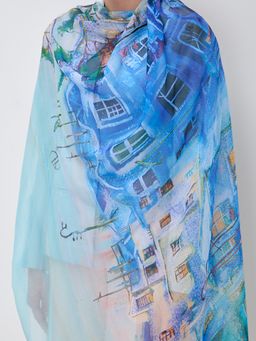 Большой, красивый двусторонний платок с рисунком в стиле арт-декои необычной текстурой ткани - Tantino фото 5