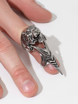 Кольцо Коготь тигр, цвет чернёное серебро, 20 размер