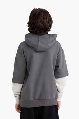 Kap__onlu Bask_l_ __i Yumu_ak T_yl_ Sweatshirt Erkek _ocuk - Defacto фото 6