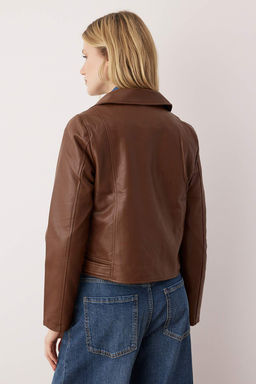 Siyah Fitted Kal?p Suni Deri Biker Ince Ceket Mont TWOAW26MO00083 - Trendyolmilla фото 14