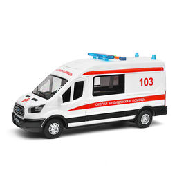 Машина пластик свет-звук Ford transit "Скорая" 22,5 см. (двери) 4 кнопки