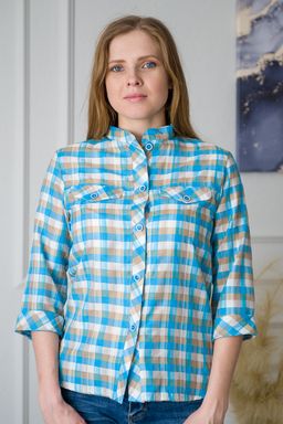 Туника женская со стойкой голубая клетка - Амадэль фото 2