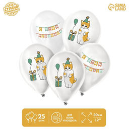 Воздушный шар латексный 12" «Праздничный котик», 25 шт.