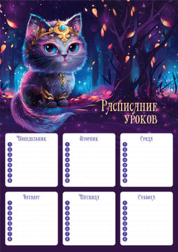 Цена за 3 шт. Расписание уроков А4, арт. 67656/ 50 ВОЛШЕБНЫЙ КОТ (210x297 мм, материал: мелованный картон 235 г/м?