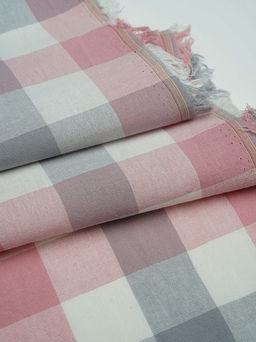 Вареный (стираный) хлопок Клетка (3.0*3.0см) цв.пыльная роза/серый, ш.2.5м, хл-100%, 115гр/м.кв - Купава фото 4