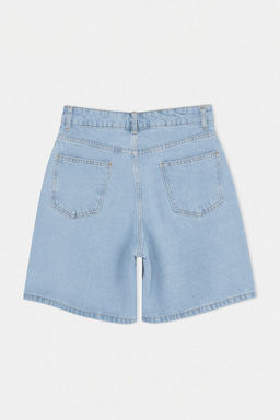Mavi Ta_ Detayl_ Y_ksek Bel Denim Bermuda TWOSS26SR00242