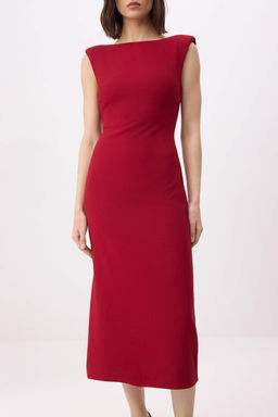 Bordo S?rt Detayl? Midi Esnek Dokuma Elbise TWOSS26EL00136