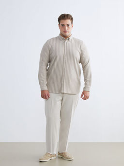 B?y?k Beden Slim Fit Uzun Kollu ?izgili Erkek G?mlek