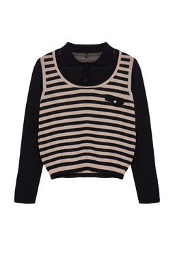 Siyah Cizgili Polo Yaka Dokuma Garnilli Triko Kazak TWOAW25KZ00038 - Trendyolmilla фото 6