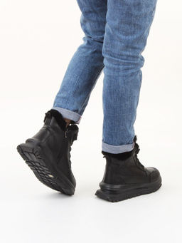 04-WG044-1M BLACK Кроссовки зимние женские (натуральная кожа, 100% шерсть)