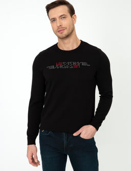 Siyah Slim Fit Bisiklet Yaka Triko Kazak