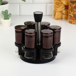 Набор ёмкостей для специй «Богема», 5.5×11 см, 6 шт., на металлической подставке, стекло, коричневый