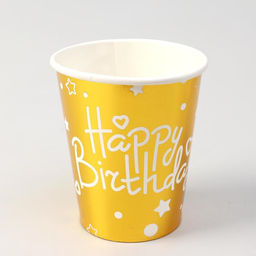 Стаканы бумажные С днём рождения, набор, 6 шт., цвет золото