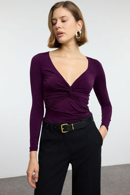 Murdum Buzgu/Drape Detayl? Fitted/Vucuda Oturan Uzun Kollu Esnek Orme Bluz TWOAW25BZ00247