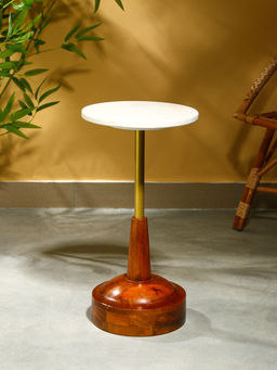 Столик кофейный, 30×30×55 см, манговое дерево, алюминий, мрамор