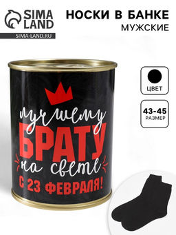 Носки мужские в банке «Лучшему брату, С 23 Февраля», подарочные, чёрные, 43-45 р-р