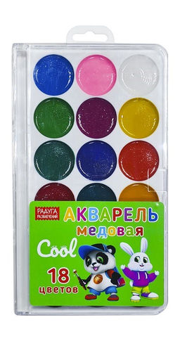 Акварель "Cool" 18цв. пласт. уп., без кисти, медовая