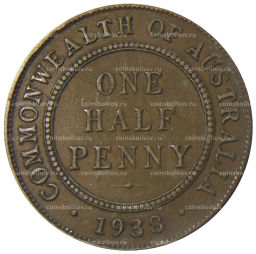 Монета 1/2 пенни 1938 года Австралия