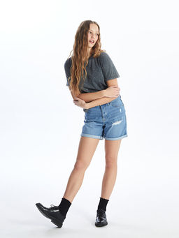 Boyfriend Fit Y?rt?k Detayl? Kad?n Jean ?ort