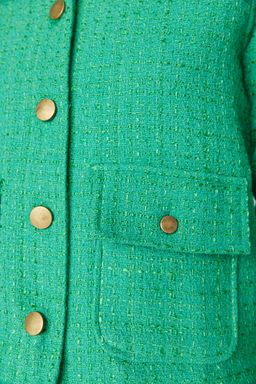 Yesil Fitted Cep Detayl? Ekose Crop Dokuma Ceket TWOAW23CE00140