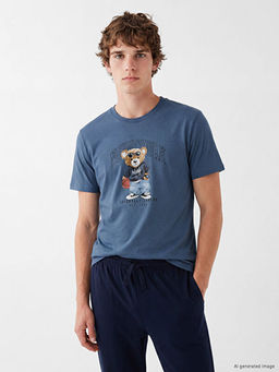 Regular Fit Teddy Bask?l? Erkek Pijama Tak?m?