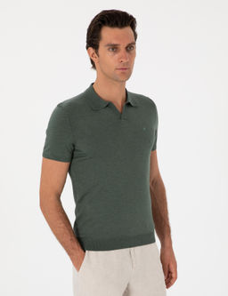 Koyu Ye_il Slim Fit Apa_ Yaka Triko T-shirt