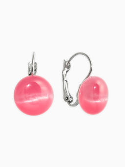 Серьги пластик "Таблетка" кошачий глаз, цвет розовый в серебре