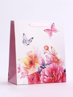 Цена за 2 шт. Пакет подарочный вертикальный Бабочки в цветах, ML 23?27?11.5 см