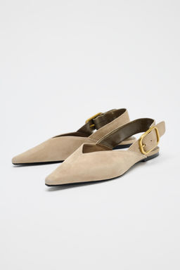 SPLIT SUEDE SLINGBACK SHOES WITH BUCKLE