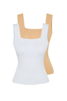 Camel-Ekru Basic Ikili Paket Top Ince Bluz TWOSS24BZ00623