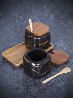 Набор для специй на подносе 4пр (2 баночки, 2 ложки)