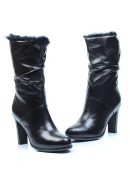 F16-180M BLACK Полусапоги зимние женские (натуральная кожа, натуральный мех (еврозима))