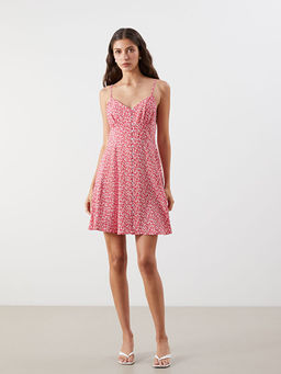 ?i?ekli Belden Oturtmal? Modal Kar???ml? Mini Elbise