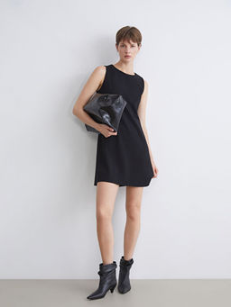 Bisiklet Yaka A Kesim Mini Elbise