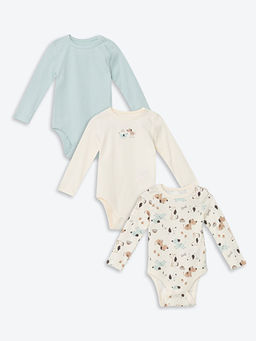 Bisiklet Yaka Bask?l? Erkek Bebek ??t??tl? Bodysuit 3l?